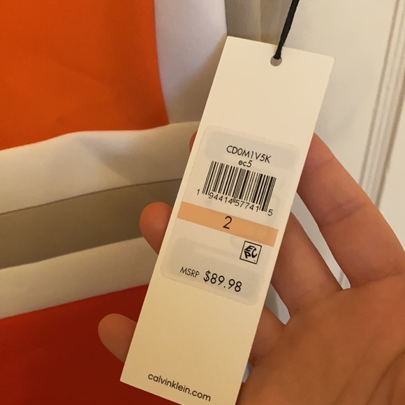 CALVIN KLEIN COLORBLOCK SCUBA BANDAGE SHIFT DRESS SZ 2 SUMMER ORANGE PINK - Picture 8 of 9